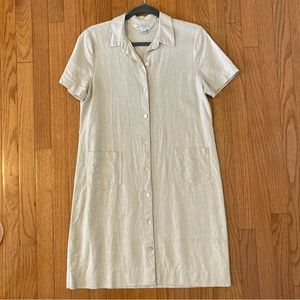 Casual Corner beige linen shirt dress knee length, petite 10